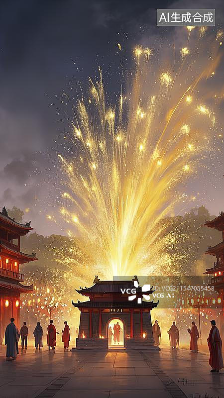 【AI数字艺术】打铁花火焰烟火图片素材