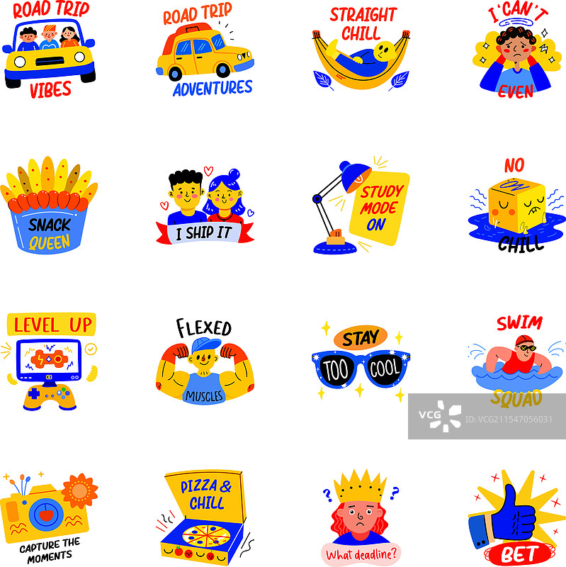 平面风格的青少年生活方式贴纸合集图片素材