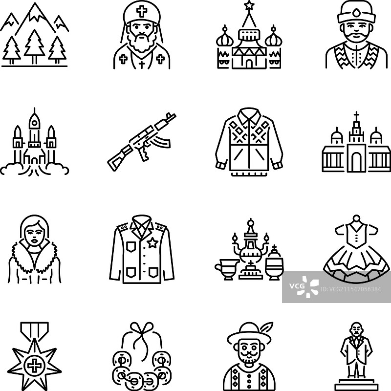 一组线条风格的俄罗斯民俗图标图片素材
