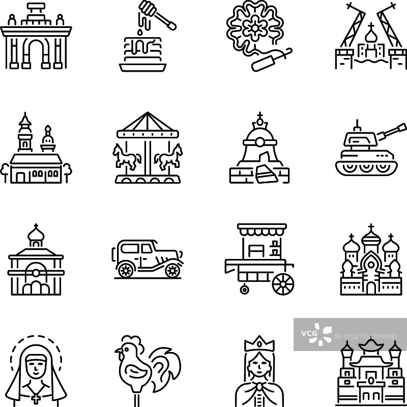 一组线条风格的俄罗斯传统文化图案图片素材