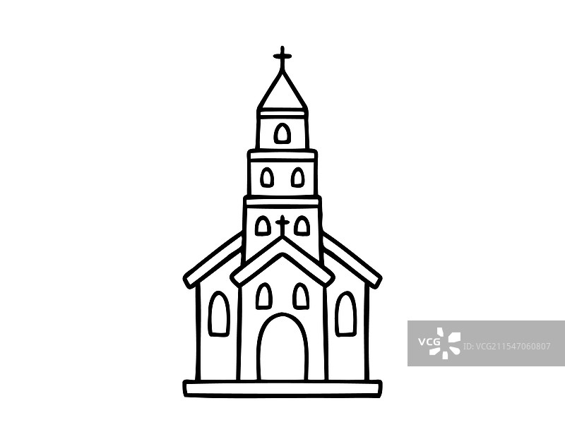 手绘的天主教教堂基督教建筑涂鸦图片素材