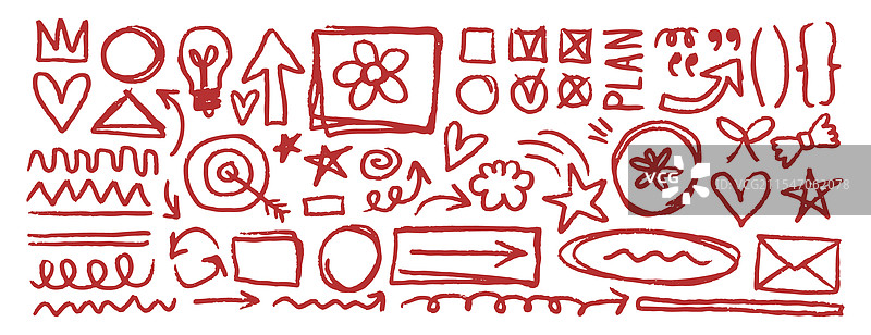 红色下划线涂鸦铅笔手绘元素图片素材