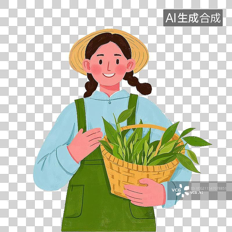 【AI数字艺术】春天立春清明节采茶女人女性笑设计素材图片素材