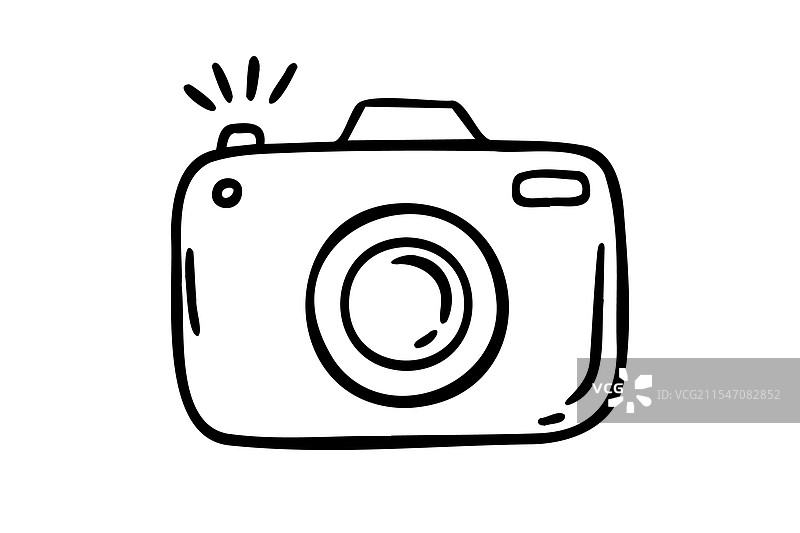 手绘相机涂鸦孤立图标，白色背景图片素材
