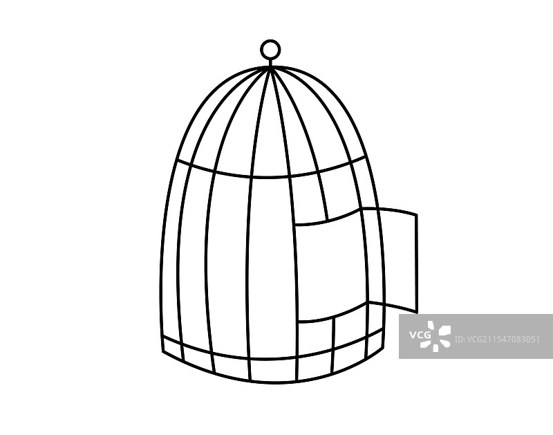 开放鸟笼概念线条涂鸦图标扁平概念图片素材