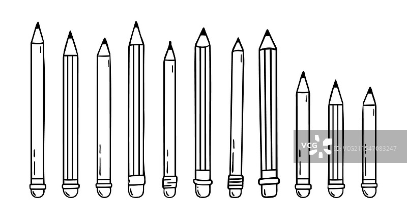 手绘铅笔与橡皮擦涂鸦线条图片素材