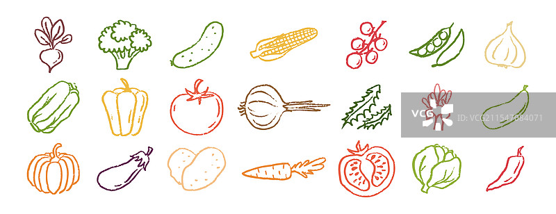 手绘粉笔风格的蔬菜图标涂鸦集图片素材