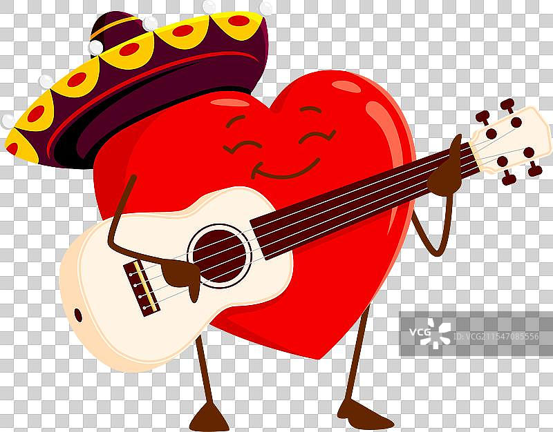 卡通爱心音乐家戴着墨西哥草帽图片素材