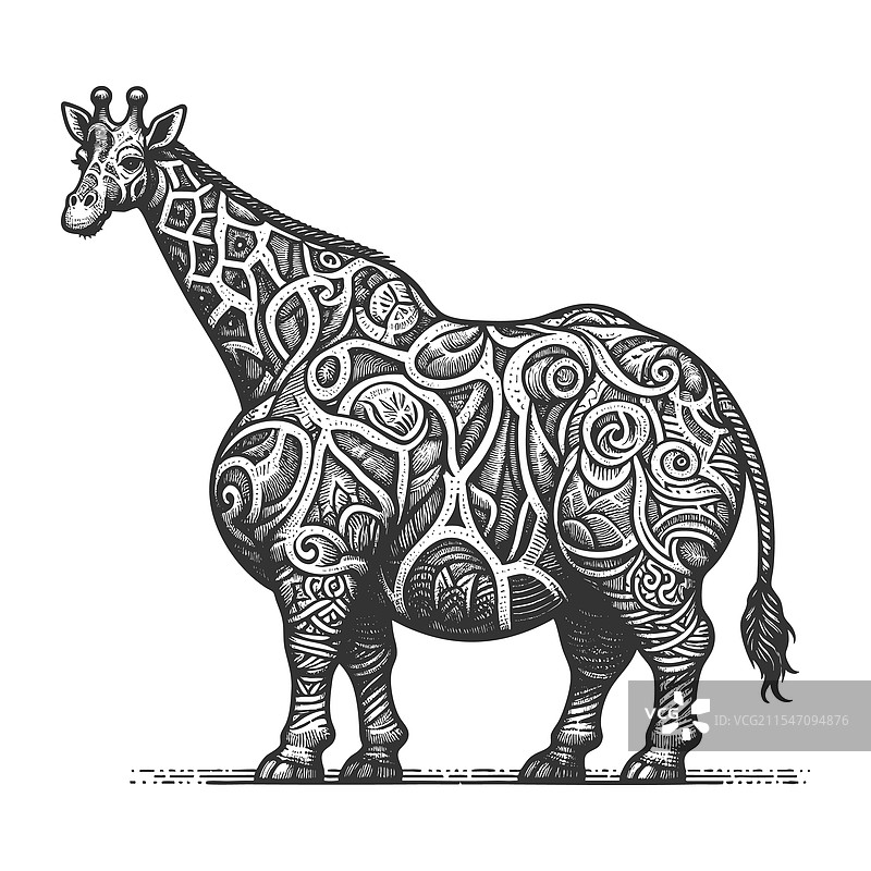 抽象长颈鹿与华丽的旋转图案图片素材