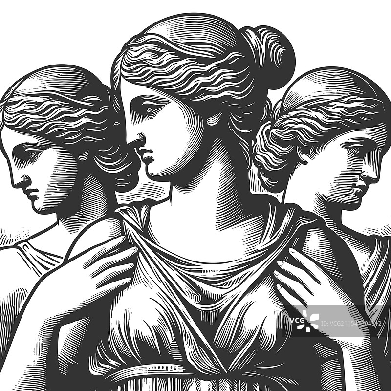 三位优雅的古典风格女性图片素材