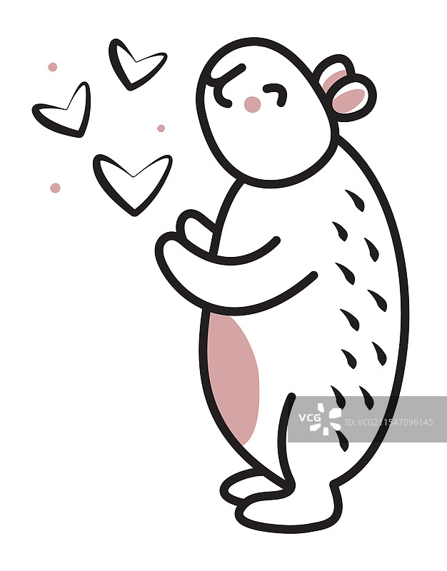 可爱的黑线条水豚与心形图案图片素材