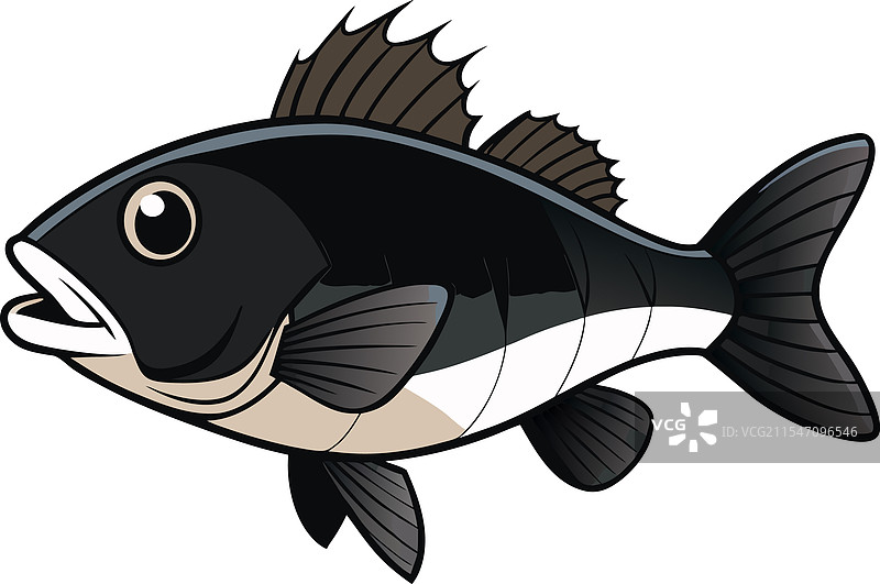 卡通鱼，带有大胆的黑白条纹图片素材