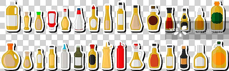 主题为大套装的各种玻璃瓶，装满了不同的内容图片素材