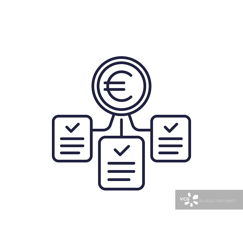 带欧元的已支付账单线条图标图片素材