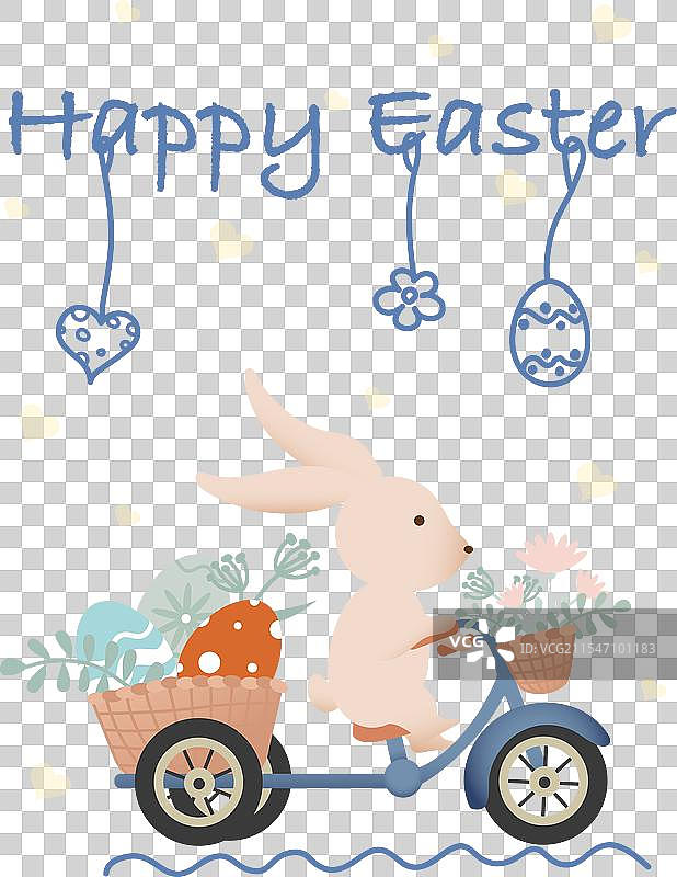 复活节兔子在自行车篮子里放着复活节彩蛋图片素材