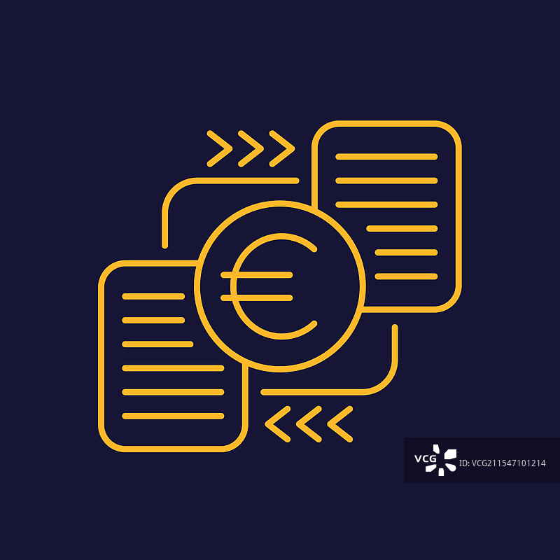 带有欧元线条的账单和发票图标图片素材