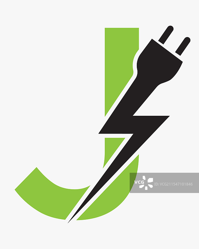 带有电力的字母J初始电气标志概念图片素材