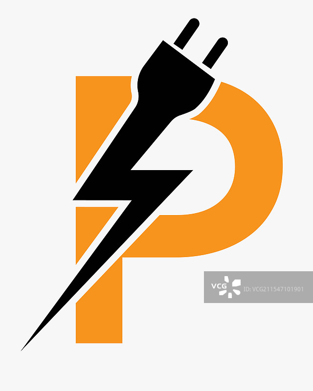 带有电力的字母P电气标志概念图片素材