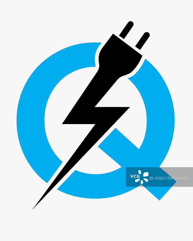 带有电力的字母Q初始电气标志概念图片素材