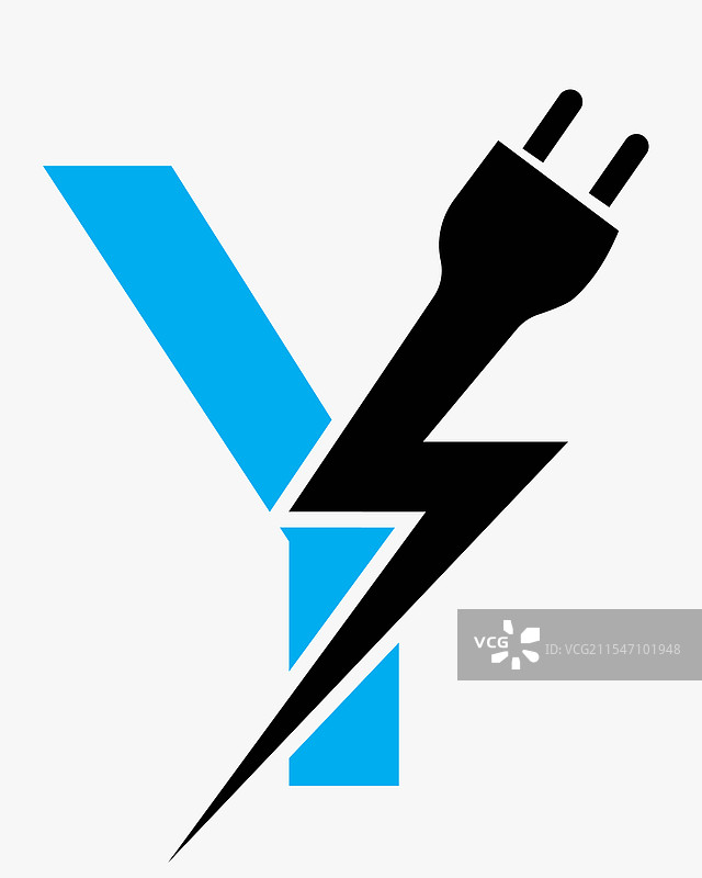 带有电力的字母Y初始电气标志概念图片素材