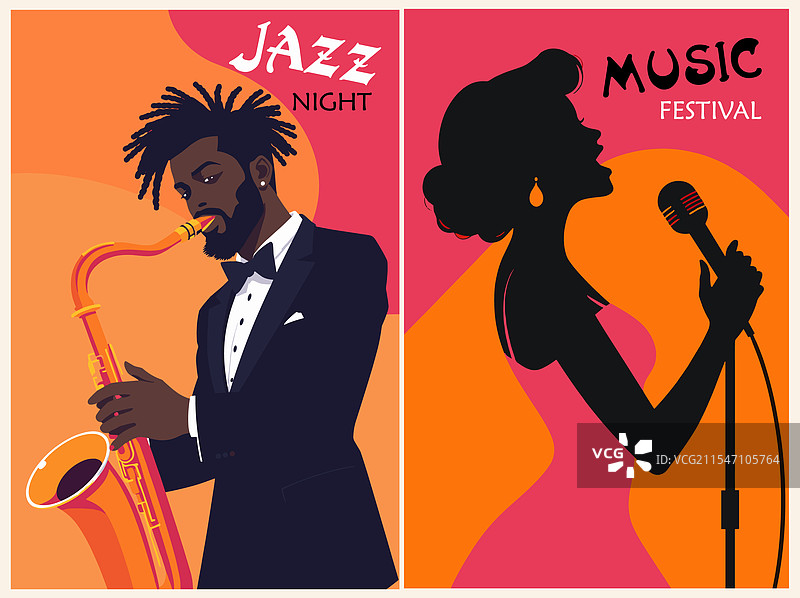 一组复古风格的爵士音乐节海报图片素材