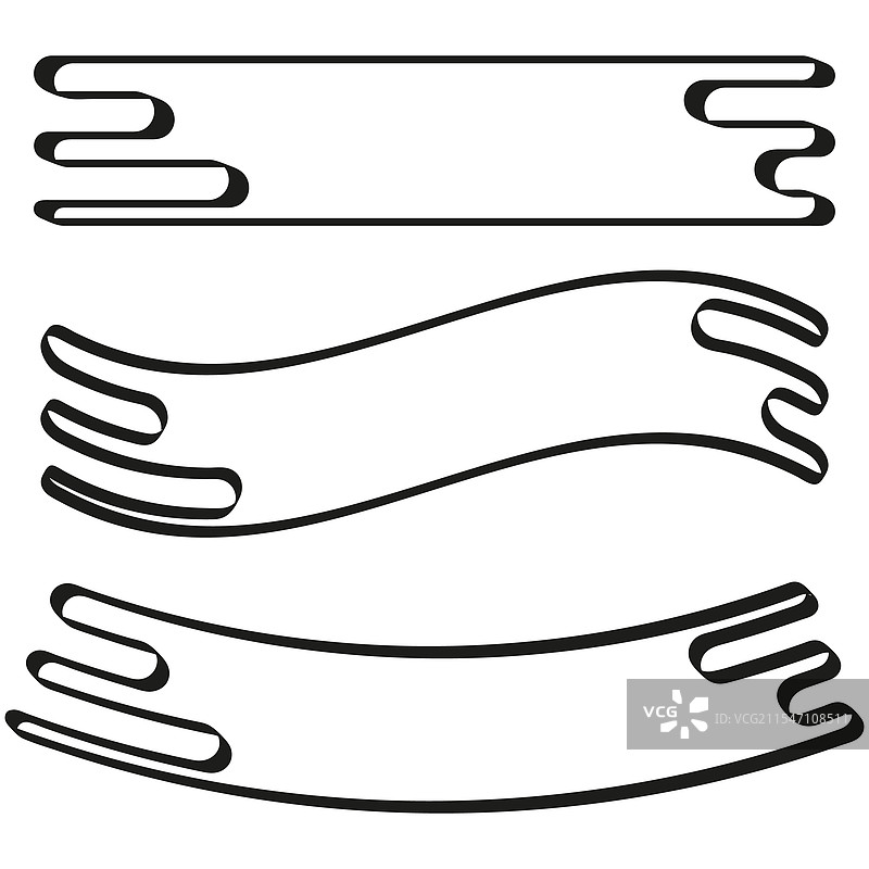 黑色曲线形状的抽象横幅组合，极简风格图片素材