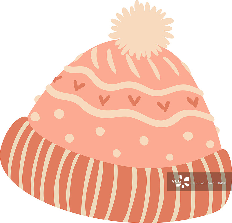 温暖舒适的粉色冬帽，带有毛茸茸的装饰图片素材