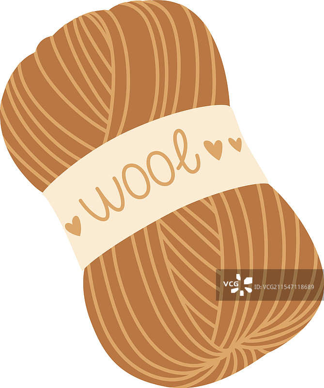 浅棕色羊毛纱线球，标签上写着图片素材