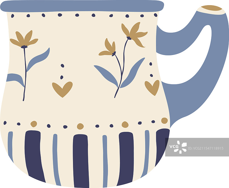 温馨的杯子，上面装饰着花朵和心形图案图片素材