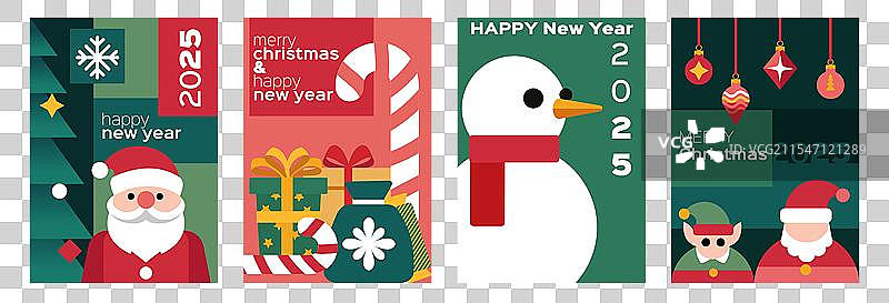 现代几何设计的圣诞卡片与圣诞老人图片素材