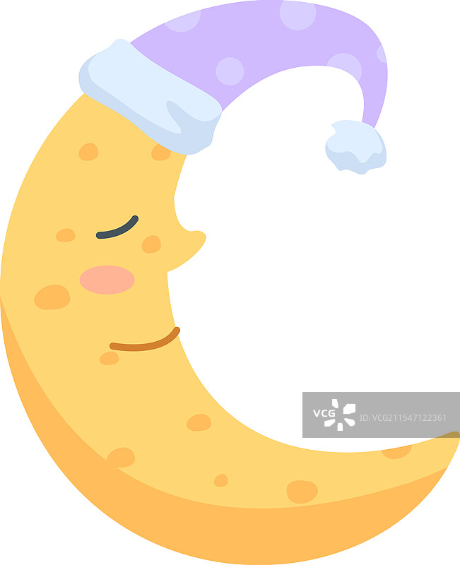 卡通新月穿着紫色波点衣服图片素材