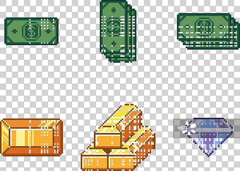 像素化的金钱和黄金组合 - 绿色图片素材