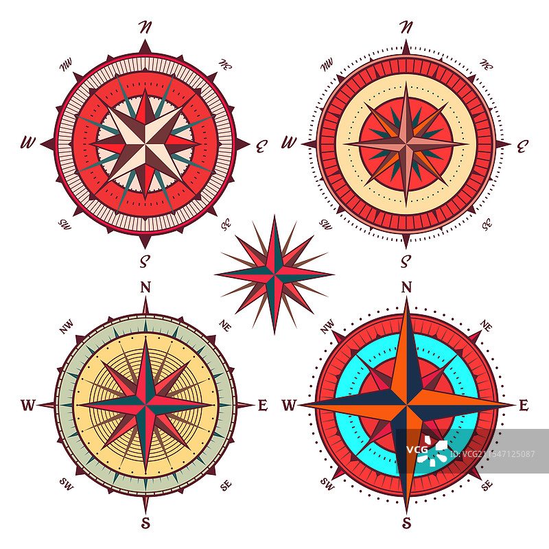 复古海洋风玫瑰航海图，色彩丰富图片素材