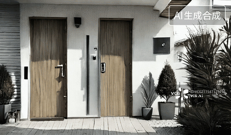 【AI数字艺术】现代双门住宅入口图片素材