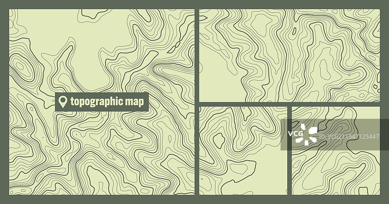 彩色地形图集，带有等高线图片素材
