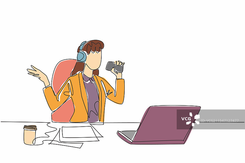 连续一笔画的年轻女商人图片素材