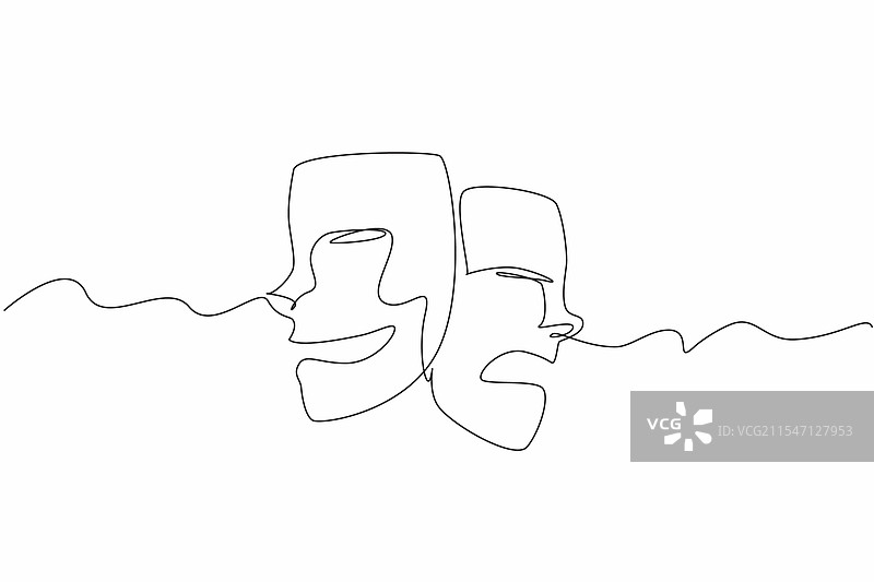连续一笔画的两个戏剧面具图片素材
