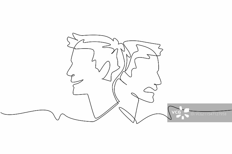 一笔画出两个不同的头部图片素材