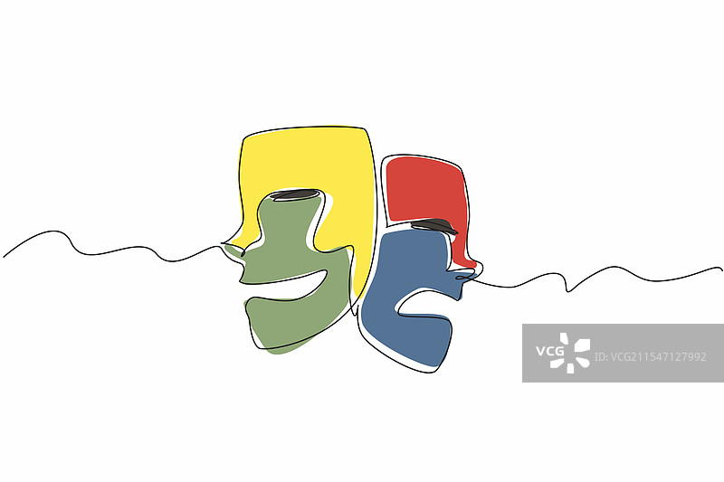 连续一笔画的两个戏剧面具图片素材