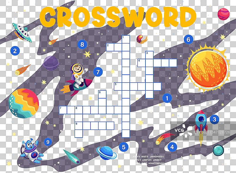 带有银河系空间行星的填字游戏网格图片素材