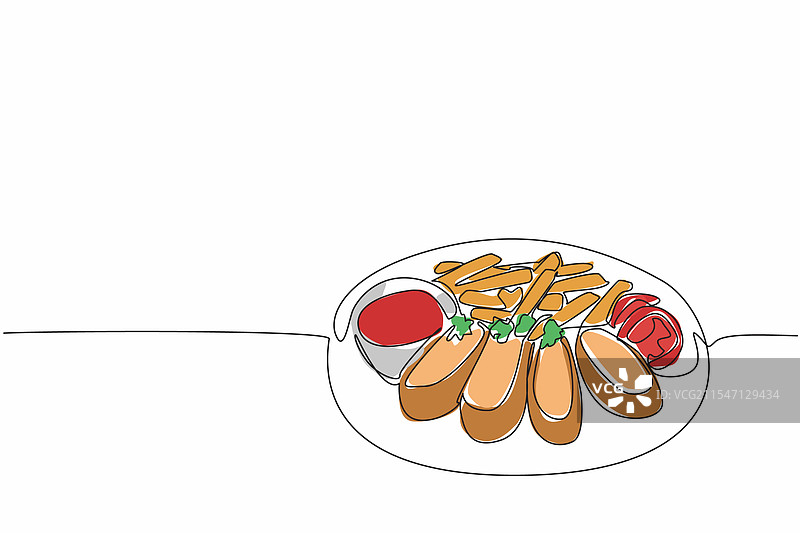 连续一笔画的蓝带鸡肉卷图片素材