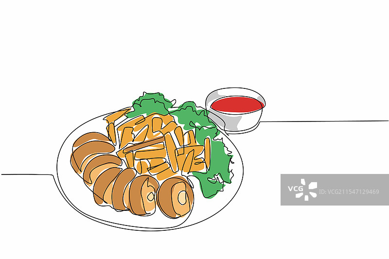 连续一笔画的蓝带鸡肉卷图片素材