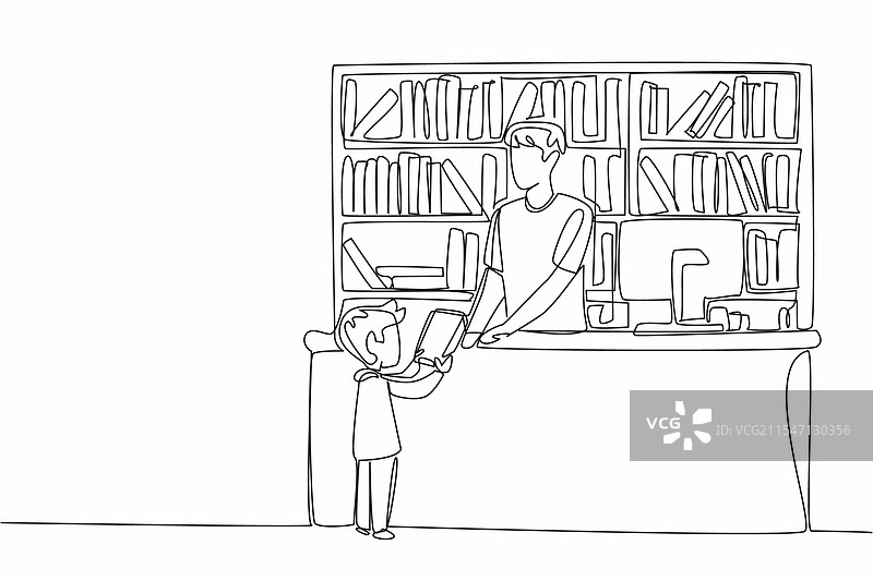 单线条绘制的男性图书管理员接收书籍图片素材
