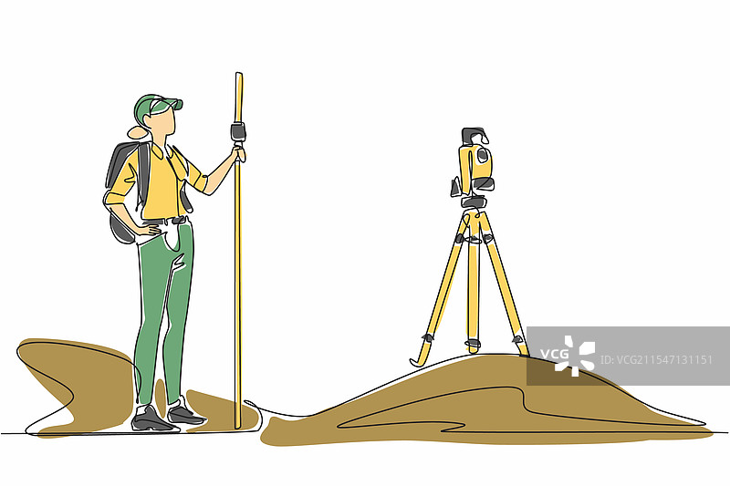 连续一笔画出一位女性在测量土地图片素材