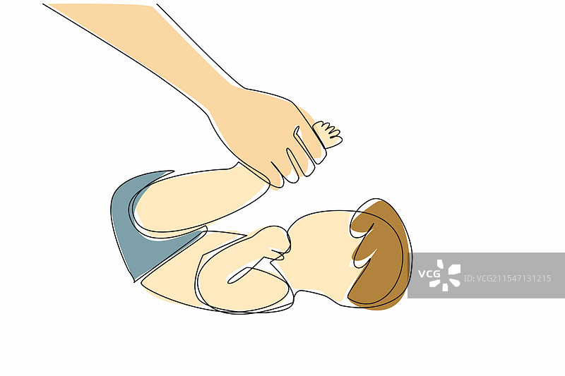 单线连续画的婴儿正在接受按摩图片素材