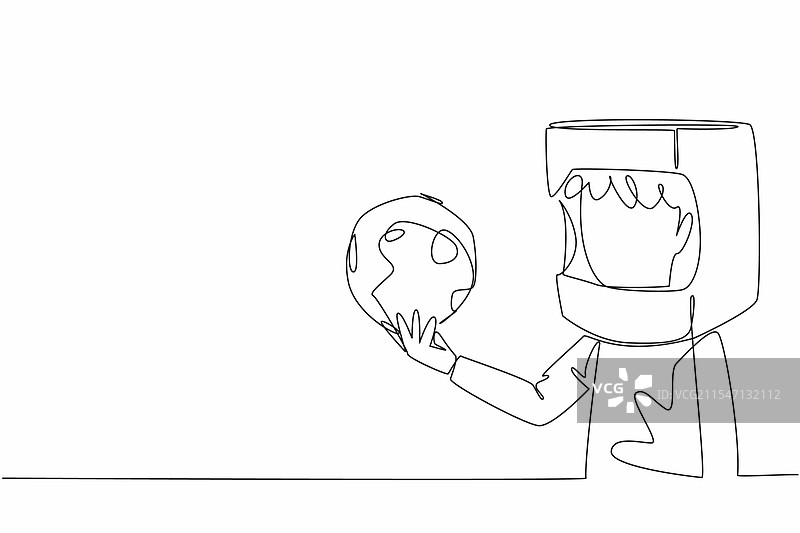 穿着纸板的男孩单线条画图片素材