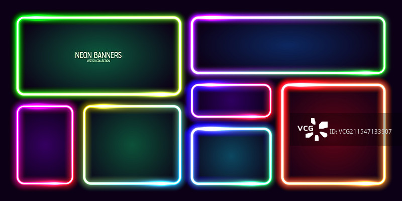 五彩斑斓的发光霓虹横幅照亮的广场图片素材