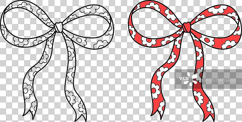 手绘圣诞花卉红色蝴蝶结缎带图片素材