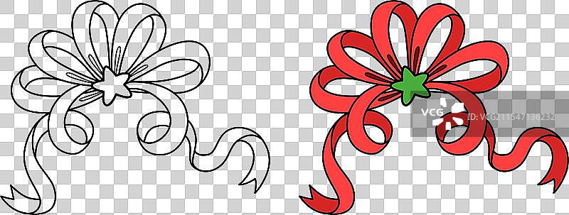 手绘圣诞花卉红色蝴蝶结缎带图片素材