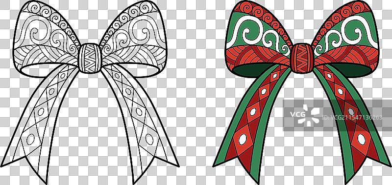 圣诞节红色、绿色和白色的蝴蝶结丝带图片素材